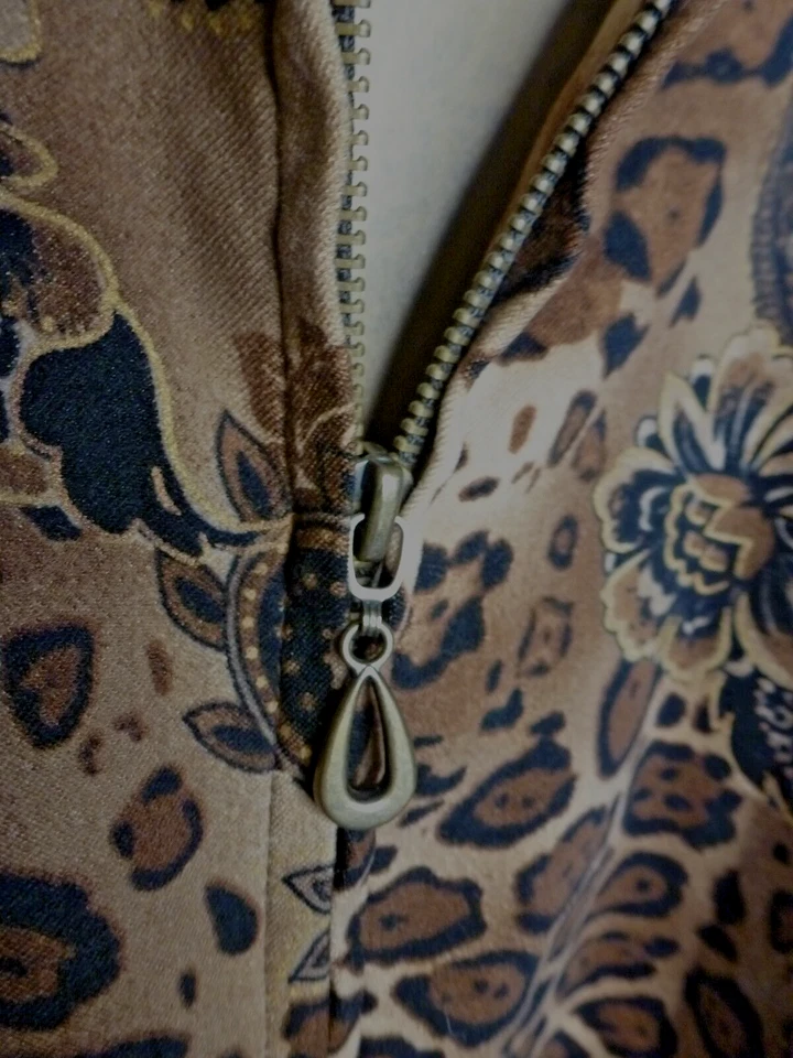 Blazer Notations imitación gamuza animal floral cremallera peplum 1X 18 XL marrón negro Foto 3 de 4