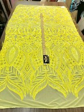 DAMASK FEATHERS SEQUINS ON A 4 WAY STRETCH MESH-PROM-BY YARD.