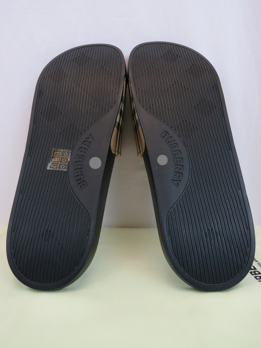サンダル BURBERRY Printed Rubber Slippers NIB BURBERRY FURLEY BLACK RUBBER BEIGE VINTAGE CHECK LOGO