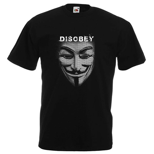 DISOBEY anonyme Maske FREEDOM OVER FEAR Neuheit lustiges T-Shirt Vendetta Geschenk UK - Bild 2 von 9
