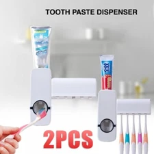 Automatic Toothpaste Dispenser + 5 Toothbrush Holder Set Wall Mount Stand 2 Sets