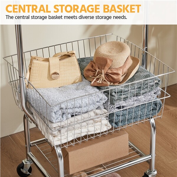 【極美品】LAUNDRY CART WITH POLE RACK CHROME 極美品】LAUNDRY CART WITH POLE RACK CHROME Large Capacity Laundry