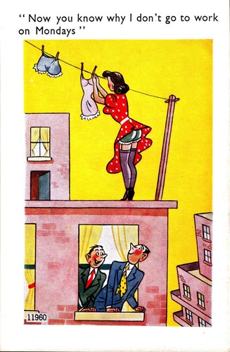 Humerous Adult Funny Men being Perverts looking at Woman's Panties Joke Postcard