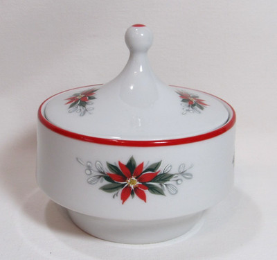 Schumann Bavaria Vintage NOEL Poinsettias Sugar Bowl with Lid GC