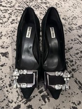 MIUMIU MIU MIU Crystal Embellished Black Suede Leather Heel Size 36 / 6