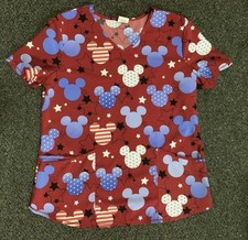 Disney Mickey Mouse Women XL Patriotic 4th Of July Scrub Top - NWOT