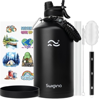 [2-IN-1 LID] Gallon Insulated Water Bottle with Silicone Boot (48hrs Cold/24h...
