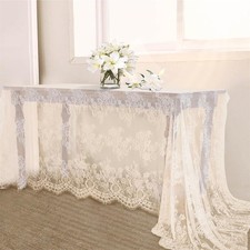 Vintage Lace Tablecloth Rectangle 60x120 Inches Long Embroidered Ivory Table ...