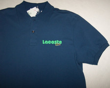 NWT Lacoste BLUE Washed Effect Cotton Mesh Polo Shirt Men's LT GREEN CROC LOGO