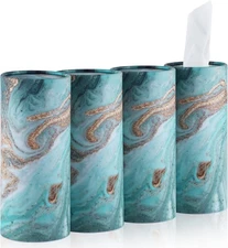 SINGARO Car Tissue Holder, 4 Pack Cup Holder Facial Tissues with Green 