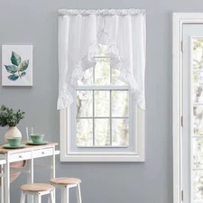 Ellis Curtain Stacey Ruffled Swag, 60 in x 38 in, White