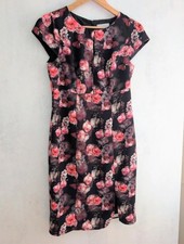 Red Herring Floral Butterfly Dress UK 12 Black Pink Midi Tea Dress