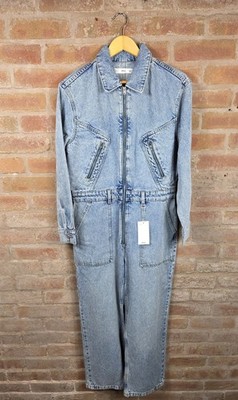 Mango MNG Denim Boiler Suit Jumpsuit Damen Large blau Reißverschluss vorne Utility