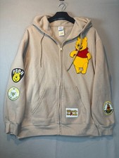 Disney Winnie the Pooh Hoodie Size L Beige Freeze Embroidered Patches Sand Zip