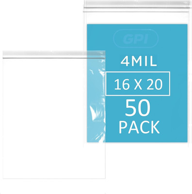 - 16'' X 20'' Extra Large Reclosable Zip Bags - 4 Mil Heavy-Duty - Pack of 50 - Cl