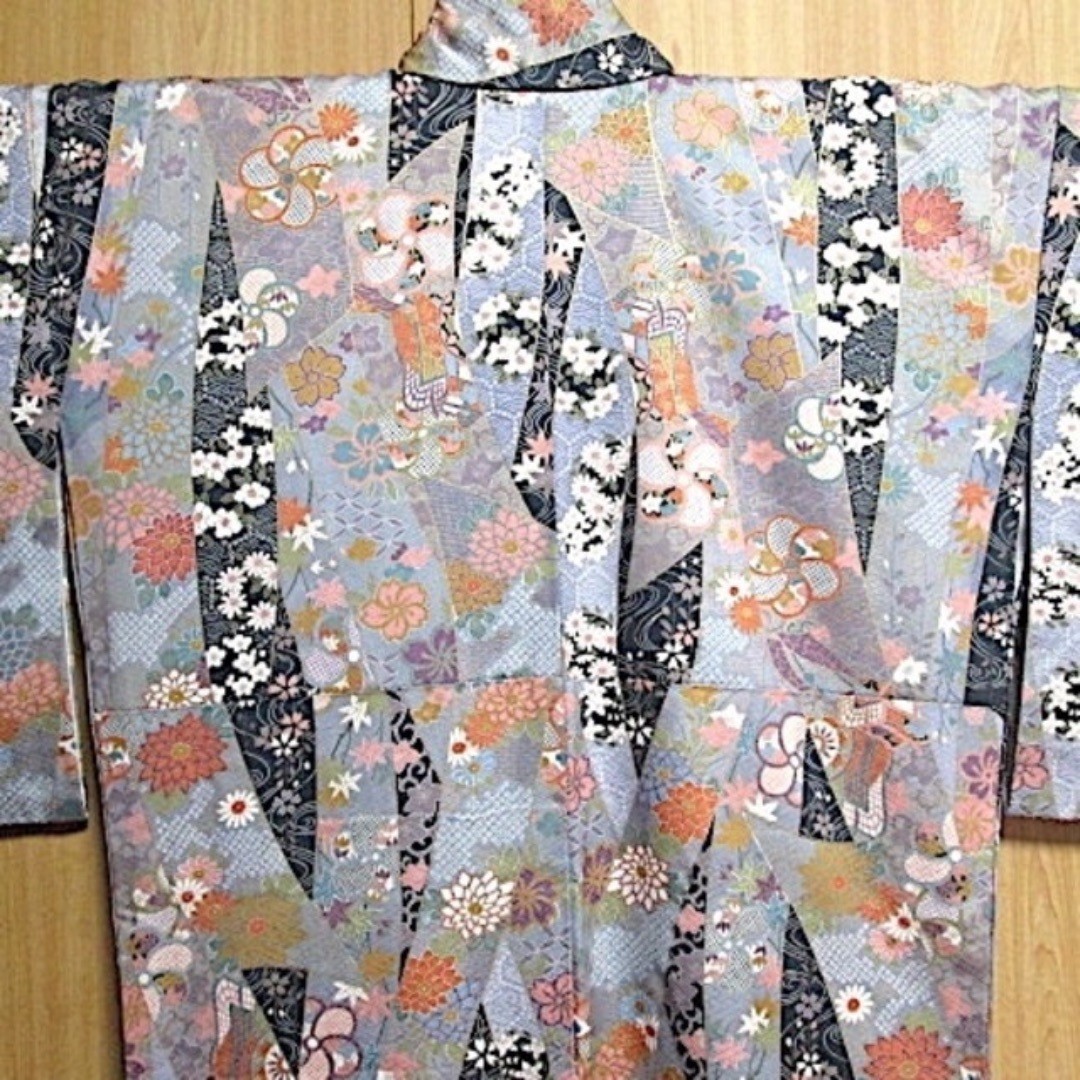 Fine Pattern Kimono Gray/Black Polyester Casual U… - image 8