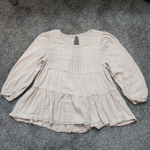 American Eagle Shirt Tiered Beige Open Back Babydoll Blouse Medium Boho Peasant - Picture 4 of 9