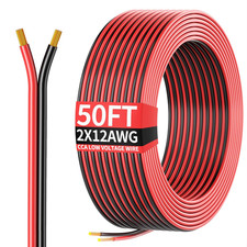 50FT 12AWG, 12/2 AWG Red Black Hookup Electrical Wire LED Strips Extension Cord