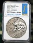 Chad, 2021 Bull vs Bear 10,000 Francs Silver - NGC Graded MS70 Antiqued !!