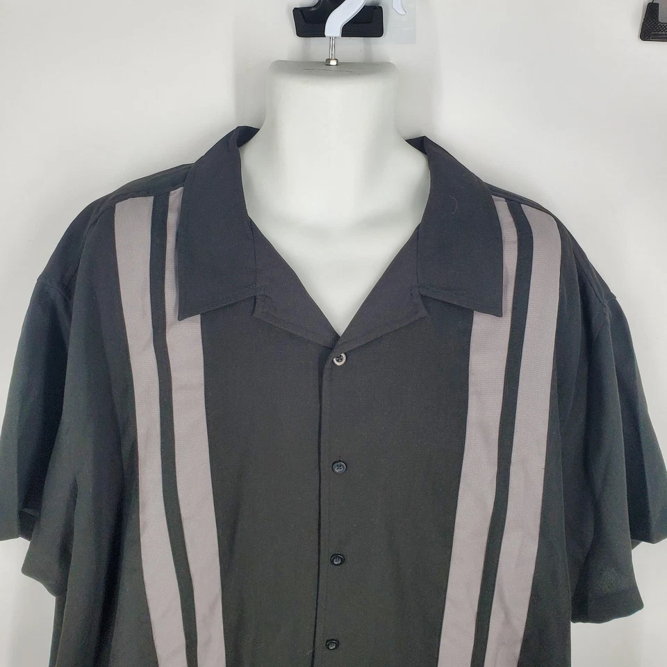 Camisa de boliche vintage David Taylor masculina 3XL preta cinza listra vertical retrô - Imagem 2 de 4