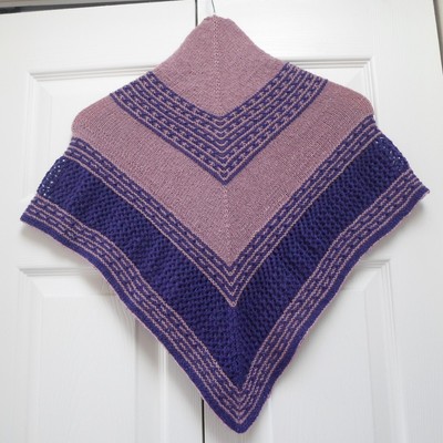 Hand knitted Shawl - Hand knitted Triangle Shawl - Colors Purple and Rose