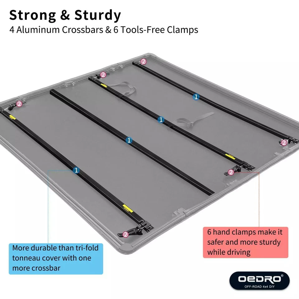 OEDRO 5.8FT Soft 4-Fold Tonneau Cover for 2019- 2026 Chevy Silverado Sierra 1500 Foto 4 de 4
