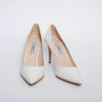 PRADA High Heels Shoes White Leather Pointed Toe Pumps Stilettos Size EU 39  US