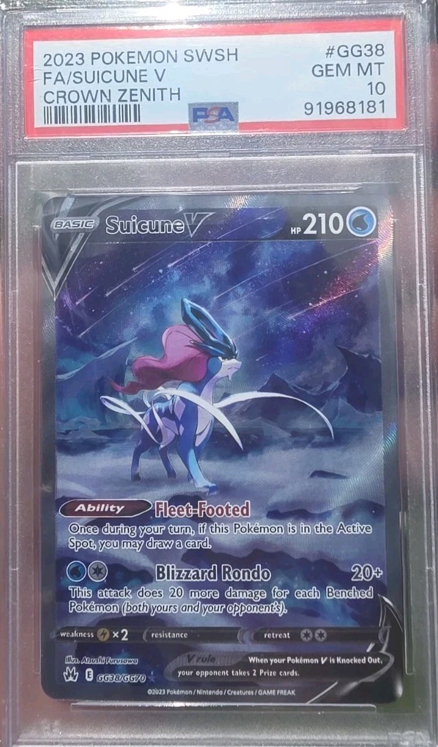 Pokémon TCG 2023 Suicune V GG38 Galarian Gallery Crown Zenith GEM MINT PSA 10