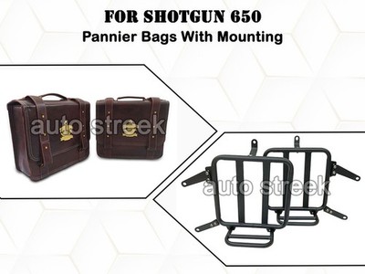 Sparezo Royal Enfield Shotgun 650 Echtes Leder Pannier Set Mit Montage D32