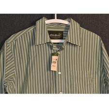 NEW Eddie Bauer Men's Medium Long Sleeve Button Up Striped Green Shirt NWT