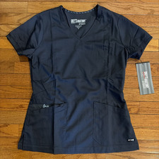 Grey  s Anatomy Scrub Top Small Love Steel Gray V-Neck 4-Pocket Zip Front NEW