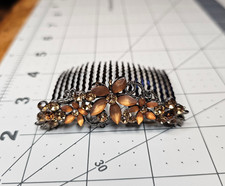 Orange Rhinestone Flower Metal Hairpin Comb Side Comb Hair Accessory