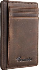 Travelambo Front Pocket Minimalist Leather Slim Wallet RFID Blocking Medium Size