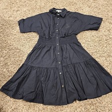 Veronica Beard Greta Dress Navy Blue Smocked Waist Tiered Shirt Dress Size 4