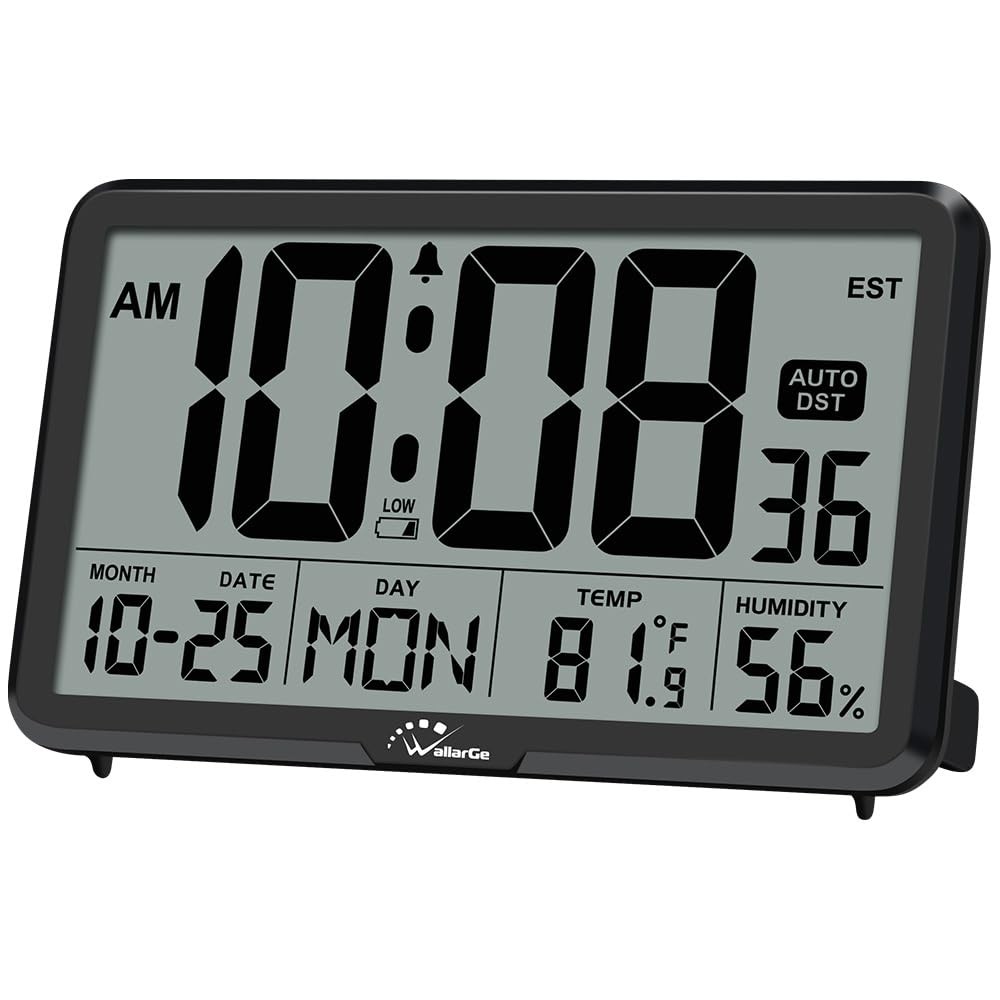 Auto Set Digital Wall Clock Battery Operated, Desk Clocks with Temperature, H