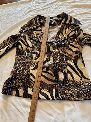 Clara S Women’s Jacket Size S Sparkle Animal Print Button Up Stretch Blazer - Bild 9 von 11