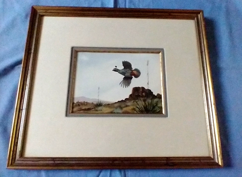 Pintura Acuarela Original David Hagerbaumer Codorniz o Urogallo y Montañas Foto 2 de 4