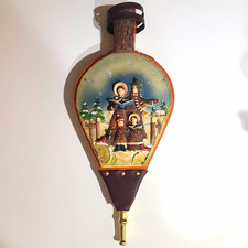 Soufflet de cheminée décoratif bois cuir victorien chants de Noël laiton