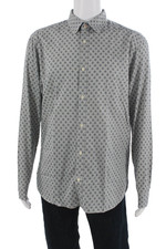 Ted Baker London Mens Geometric Collar Long Sleeve Button-Down Shirt Blue Size 5