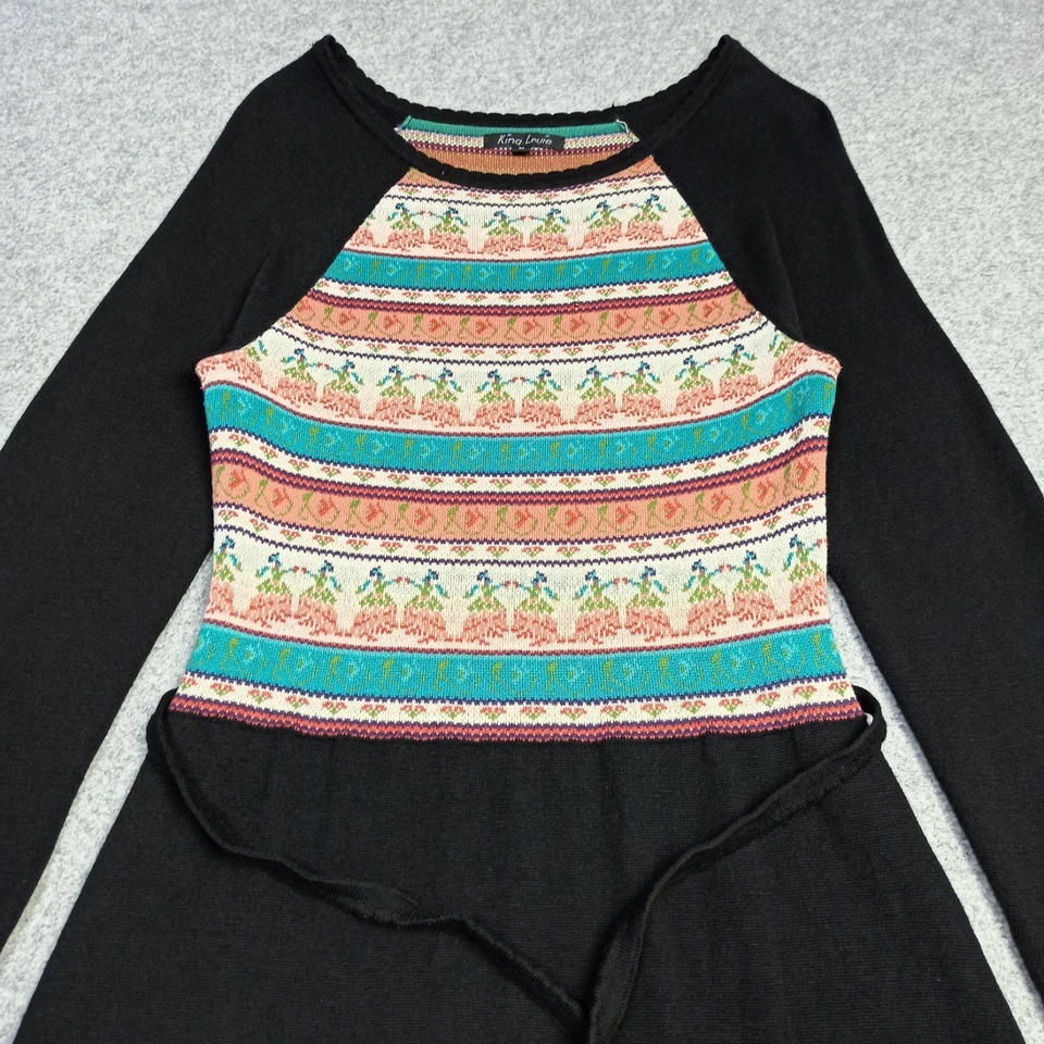 King Louie Robe Tricot Col Rond Manches Longues XS Laine Coton Fair Isle Noir - Photo 3/4