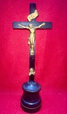 Crucifix ancien Napoléon III Christ doré croix bois socle 25,4cm XIXe Crâne