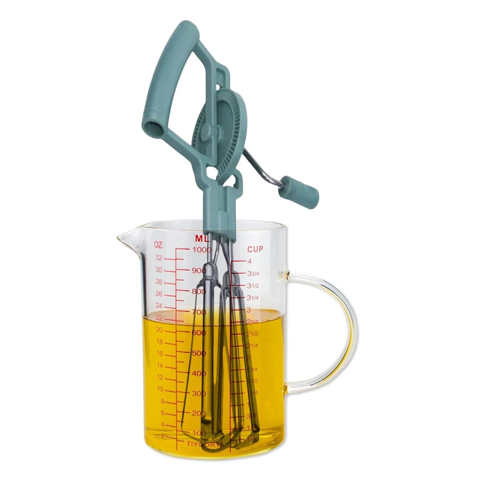 Hand Crank Egg Beater Measuring Container Combo Set, Rotary Double Head Rapid...