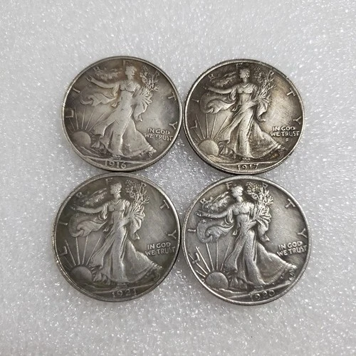 Bulk Lot of 4 1916-1921-S Half Dollar Walking Statue of Liberty Silver Coin