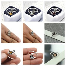 Natural Gemstone 925 Sterling Silver Luxury Adjustable Ring Gift For Women Girls