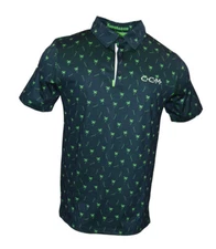 CCM Hockey Senior/Adult Fitted Golf Polo "Sticks/Palm Trees" -Dark Midnight Navy