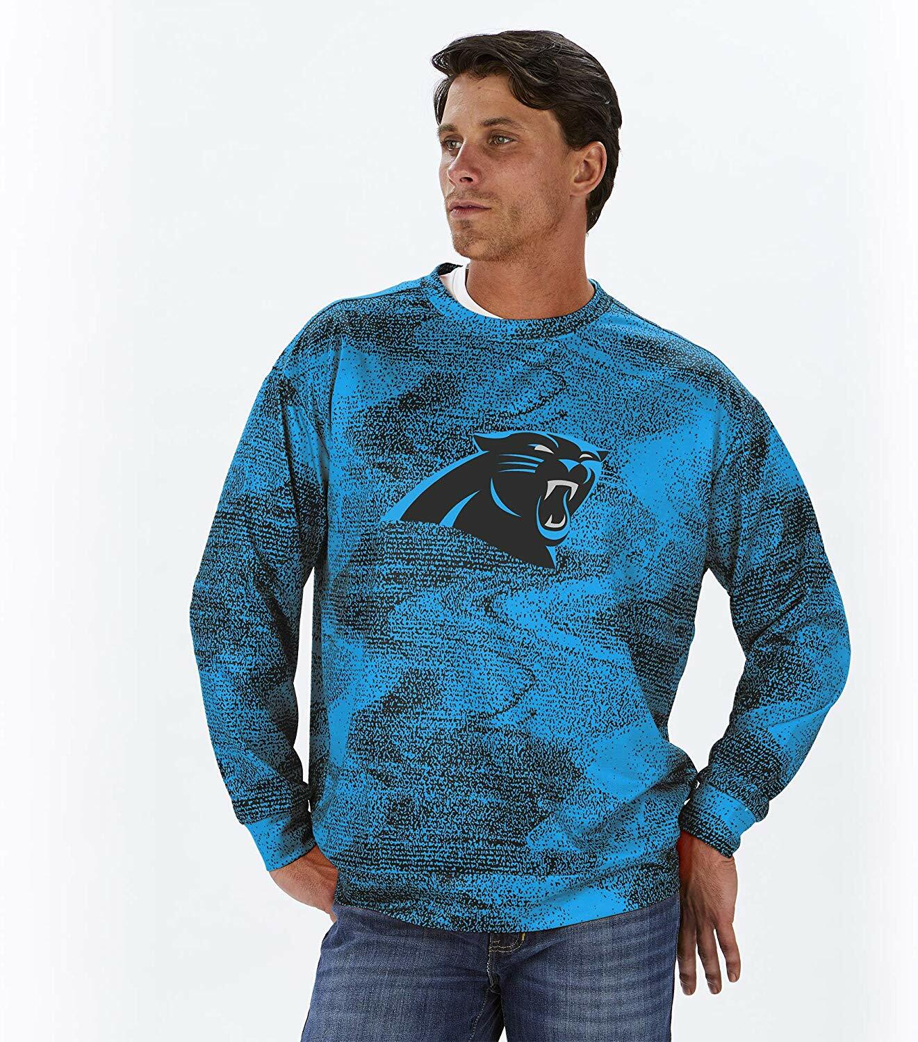 Zubaz NFL Футбольная мужская толстовка Carolina Panthers со статичным круглым вырезом горловины