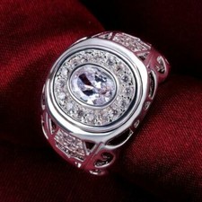 Elegant 925 Sterling Silver White Topaz Wedding Engagement Ring Size 7.5