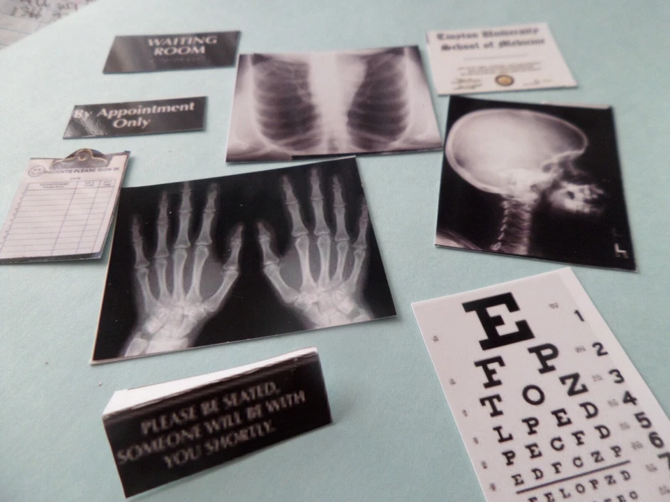Doctor signs Xrays- Medical 1:12 dollhouse miniatures Gailslittlestuff.