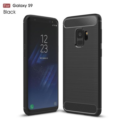 Samsung Galaxy S9 Plus G965 TPU Case Carbon Skin Brushed Muster Hülle Schwarz