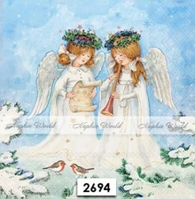 (2694) TWO Paper LUNCHEON Decoupage Art Craft Napkins - MUSICAL CHRISTMAS ANGELS